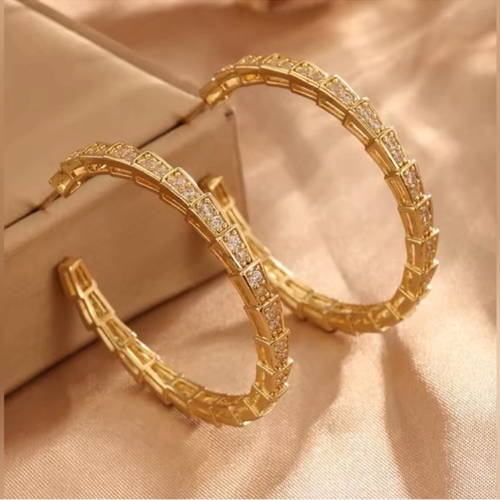Serpenti Gold Stainless Steel Hoop Stud Earrings